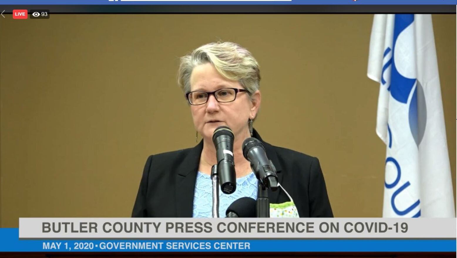 Butler County Health Commissioner Jennifer Bailer speaking during a news conference Friday on Facebook Live.